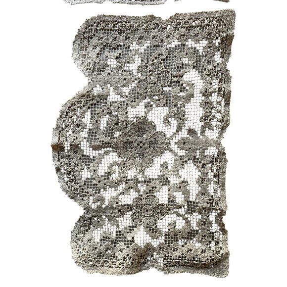Antique Bosa Lace Handmade Antimacassar Set Intricate Net & Darning Italy Doily - Picture 14 of 16